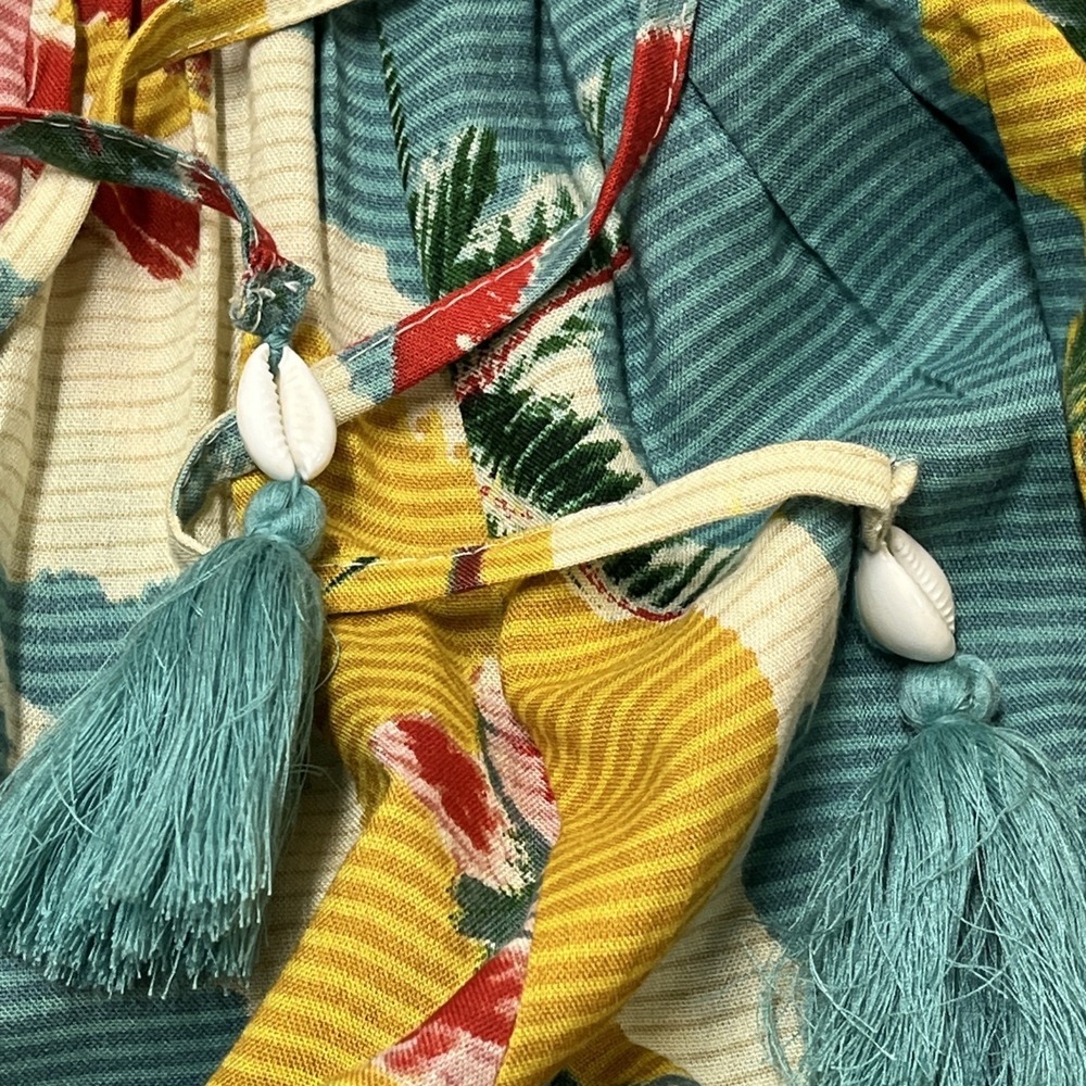 True Destination Pants Tropical Island Print Smocked Waist Wide Leg Size S Beach - Picture 9 of 16